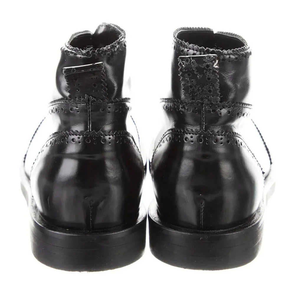 Rundholz Black Leather Lace Up Ankle Boots Wingtip Pinked Detail Rubber Sole 7 - Picture 5 of 6